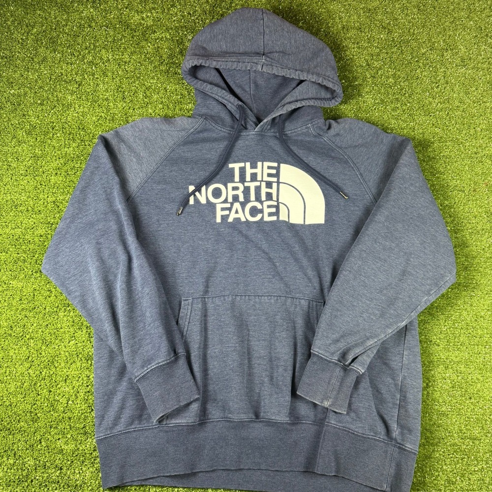 The‎ North Face Womens XL Hoodie Blue Heather Half Dome Logo Pullover Sweatshirt
